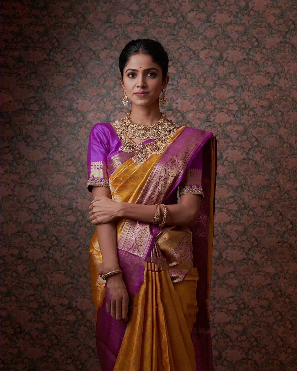 Designer Yellow Color Lichi Silk Golden Design Saree
