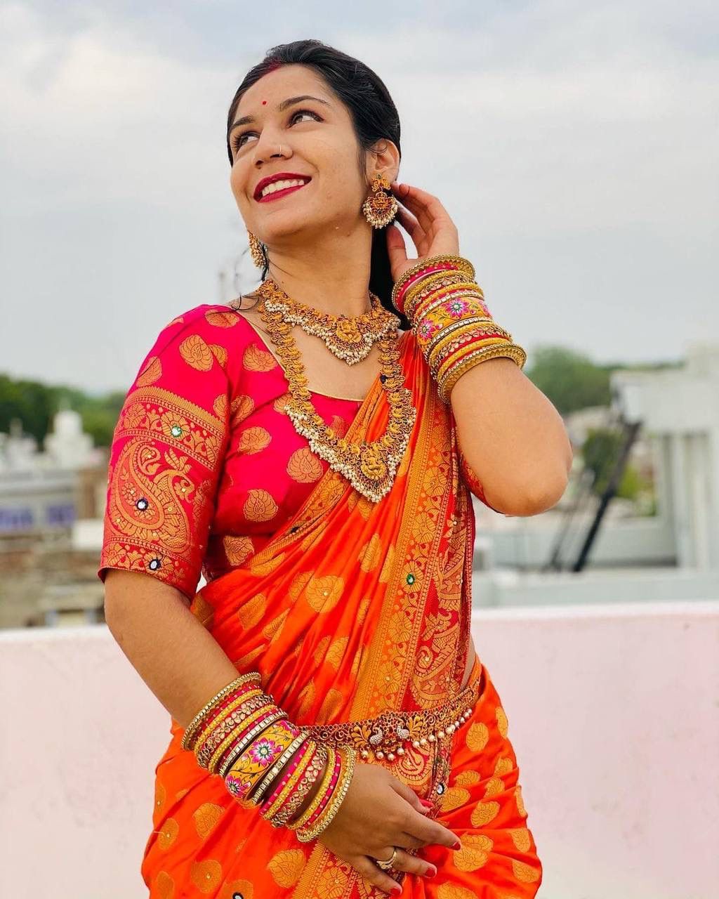 Orange Color Hand Work Stunning Saree