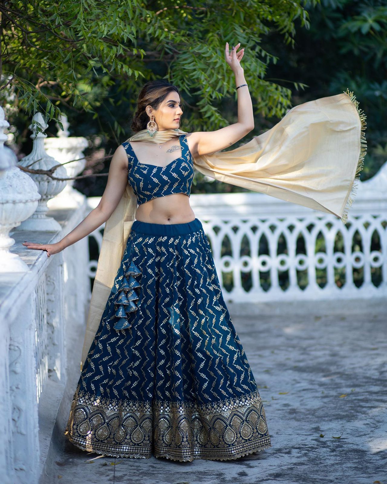 Exotic Teal Blue Color Embroidery Sequence Lehenga