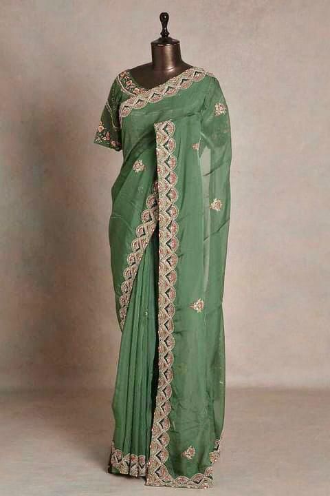 Embroidery Multi Thread Work Pista Green Color Saree
