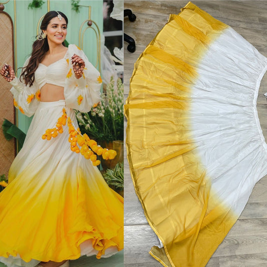 Yellow And White Organza Digital Print Lehenga Choli