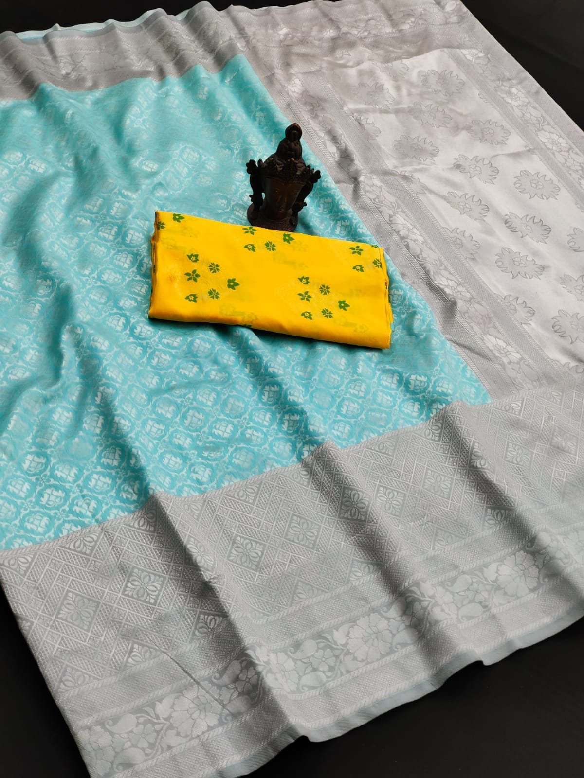 Glorious Sky Blue Color Silver Jari Design Saree