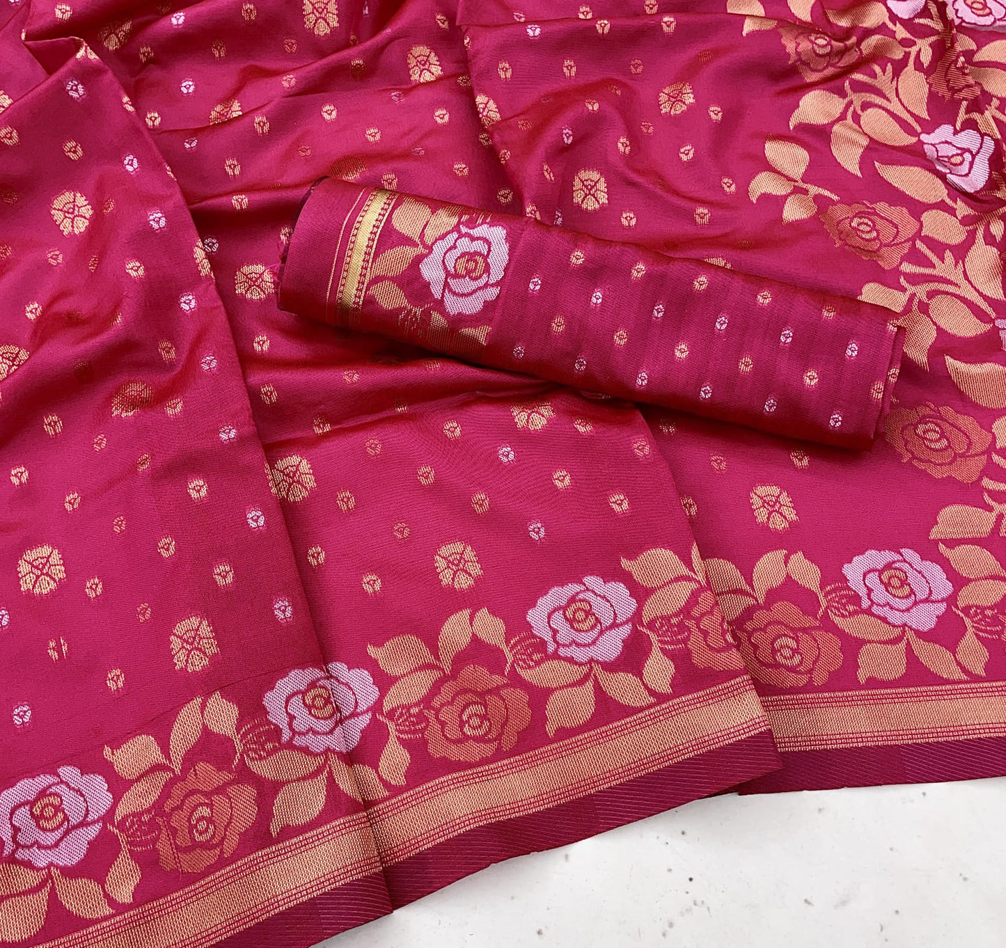 Grand Beautiful Rich Design Dark Pink Color Banarasi Saree