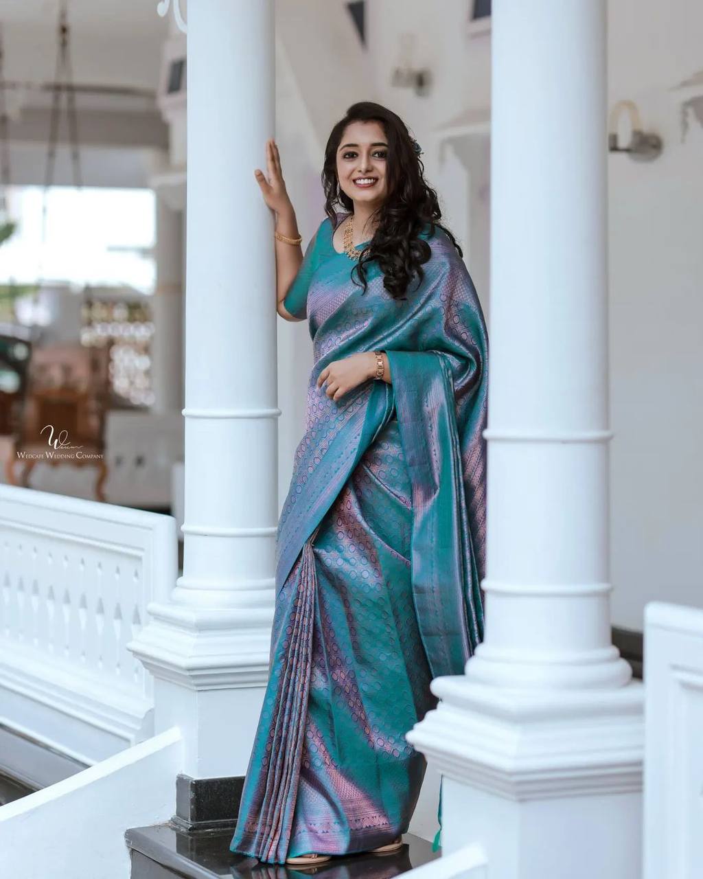 Mesmerizing Sky Blue Color With Pink Shine Saree