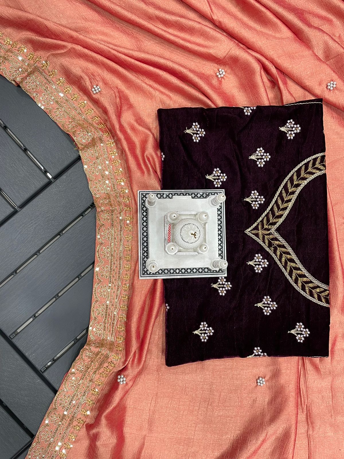 Graceful Peach Color Embroidery Lace Border Work Saree