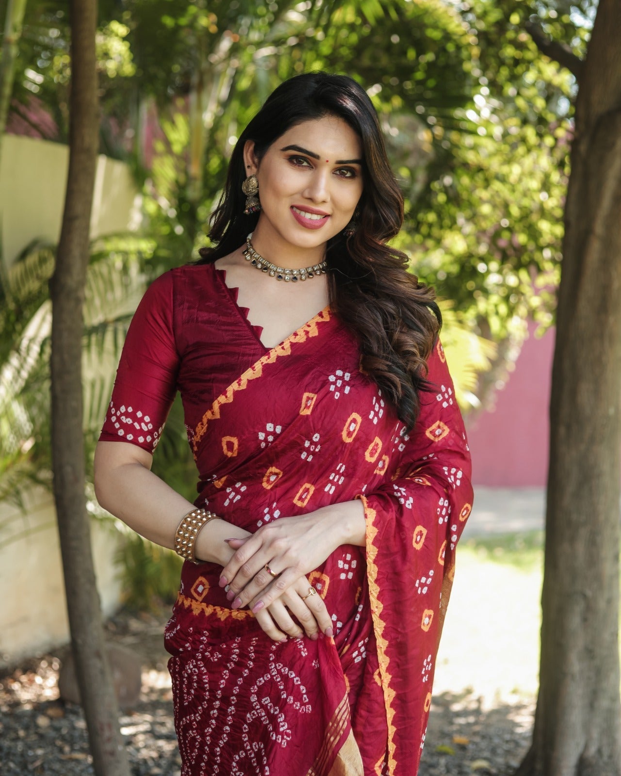 Rich Tissue Pallu With Maroon Color Original Bandhani Saree