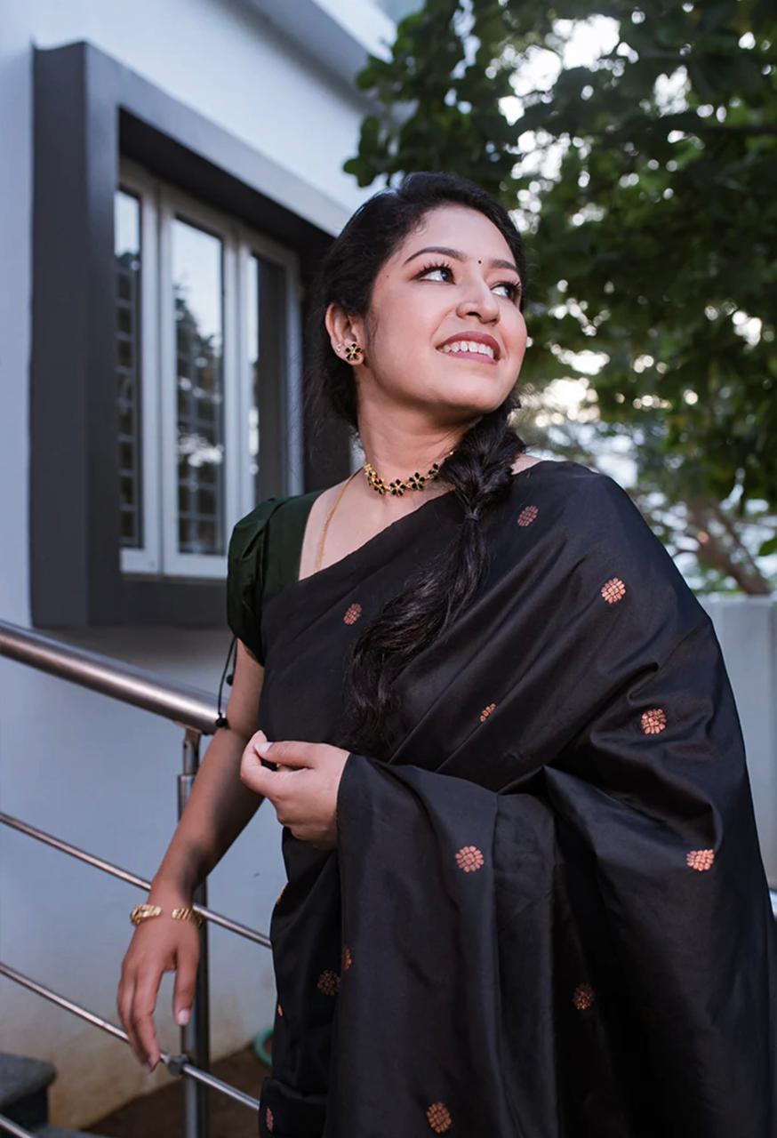 Black Color Coper Design Soft Silk Saree