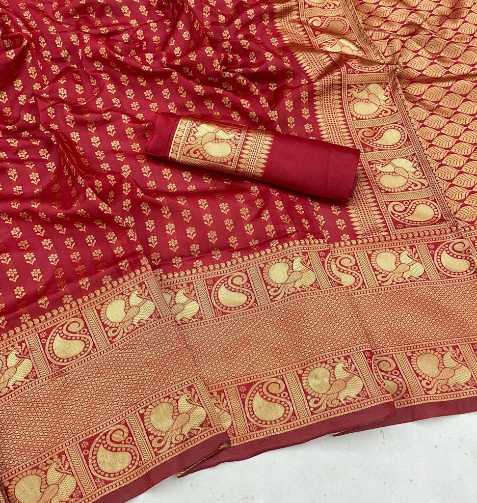 Demanding Maroon Color Golden Jari Design Saree