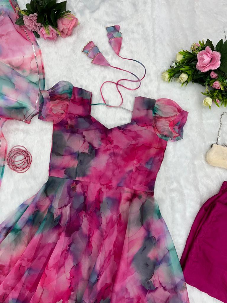 Function Wear Pink Color Organza Gown