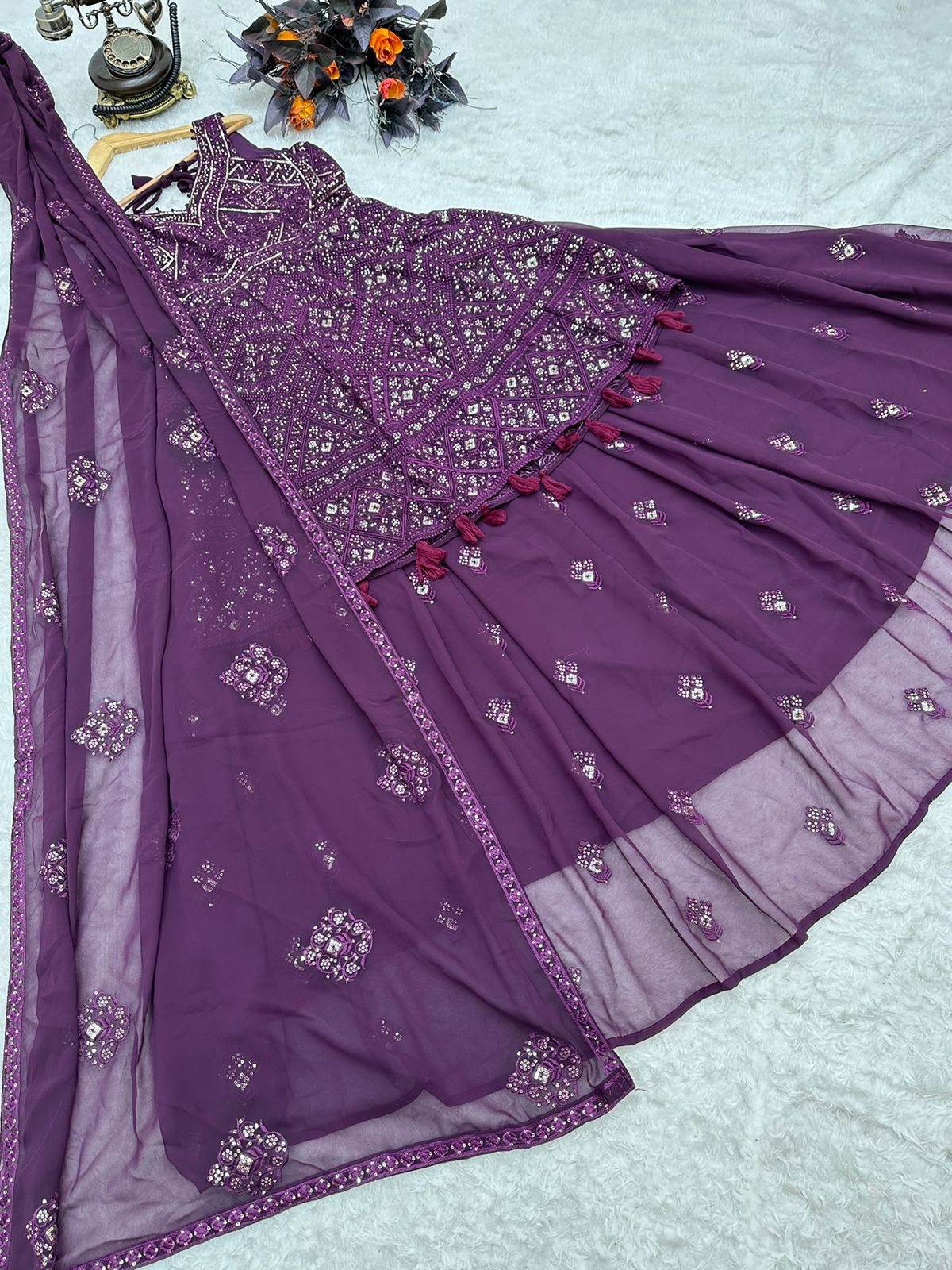 Purple Color Celebrity Wear Top With Lehenga