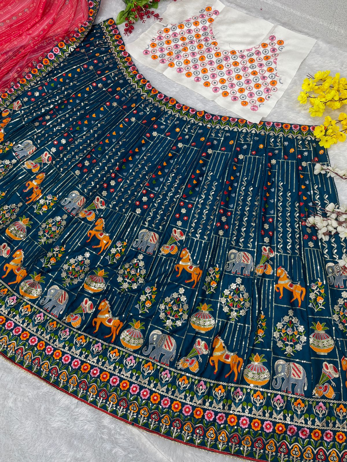 Teal Blue Color Heavy Work Bridal Lehenga Choli