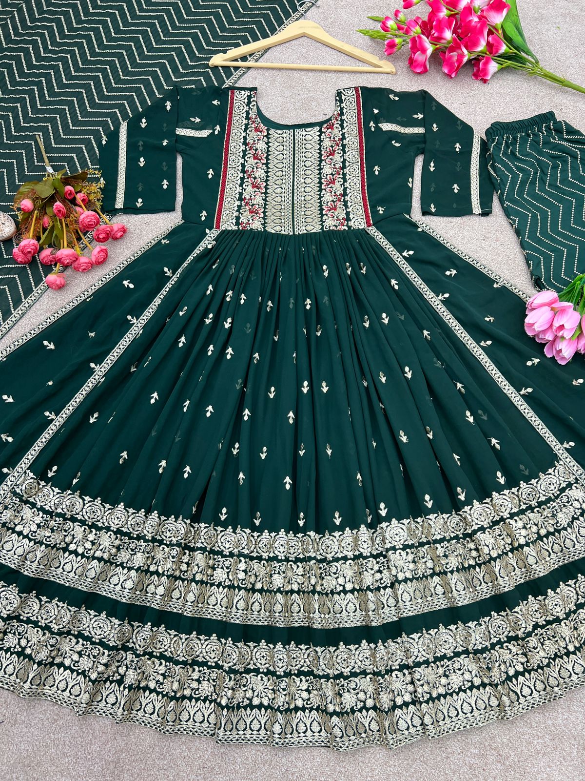 Marvelous Green Color Embroidery Work Salwar Suit