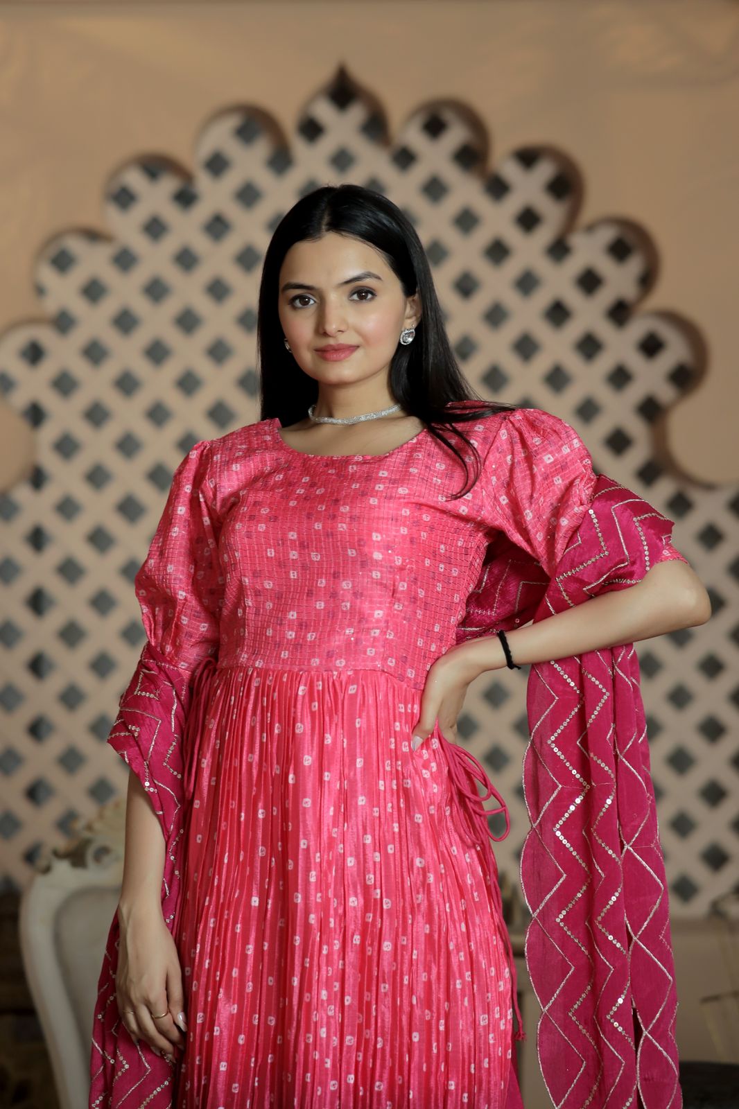 Crush Pleating Pink Color Shade Sharara Suit