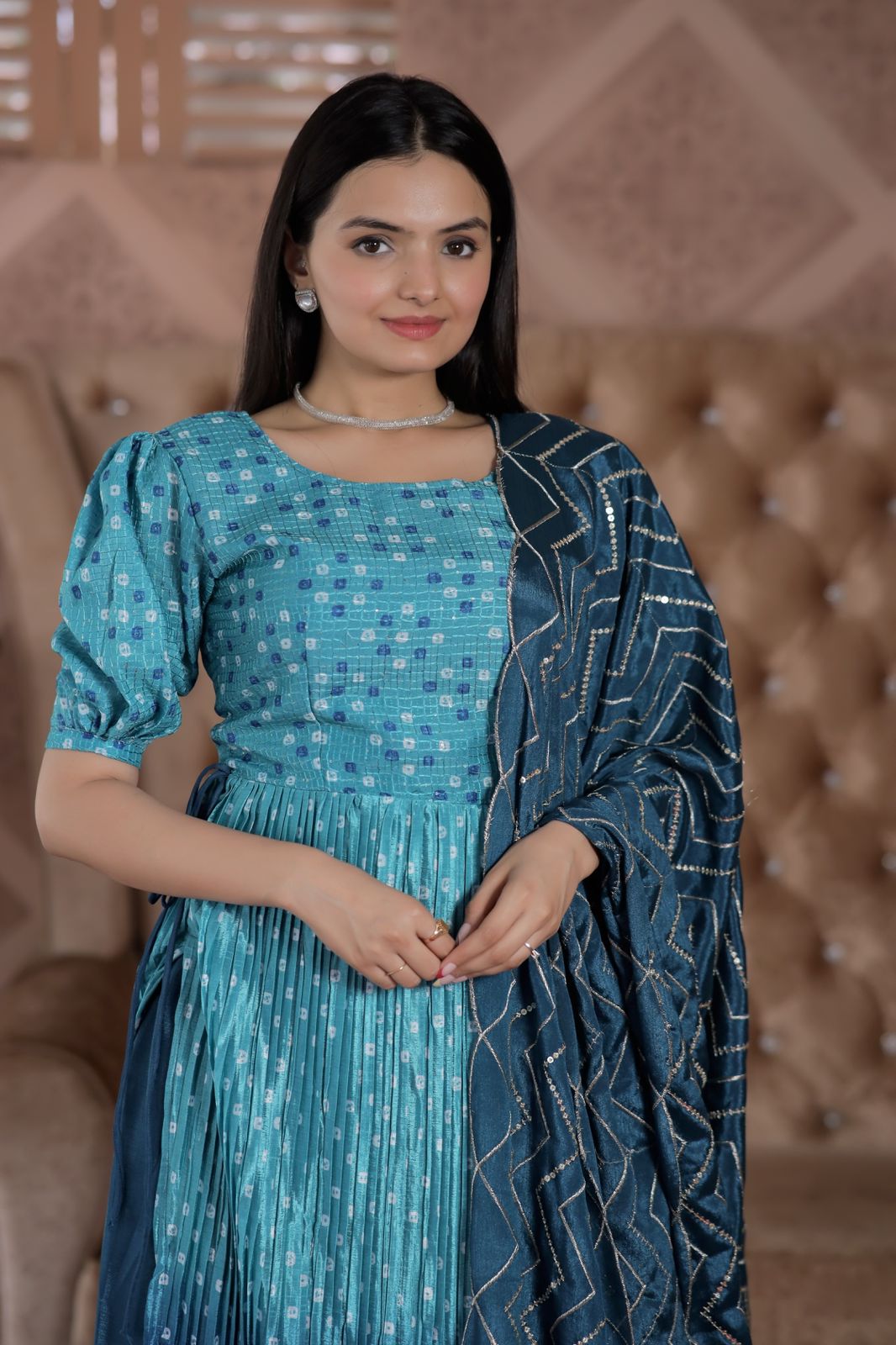 Crush Pleating Sky Blue Color Shade Sharara Suit