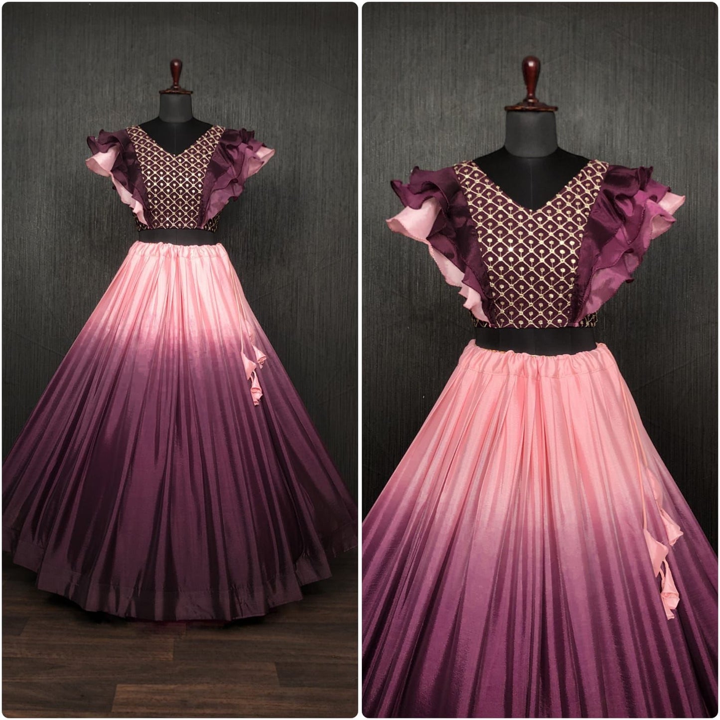 Decent Wine Color Fancy Sleeve Blouse With Lehenga