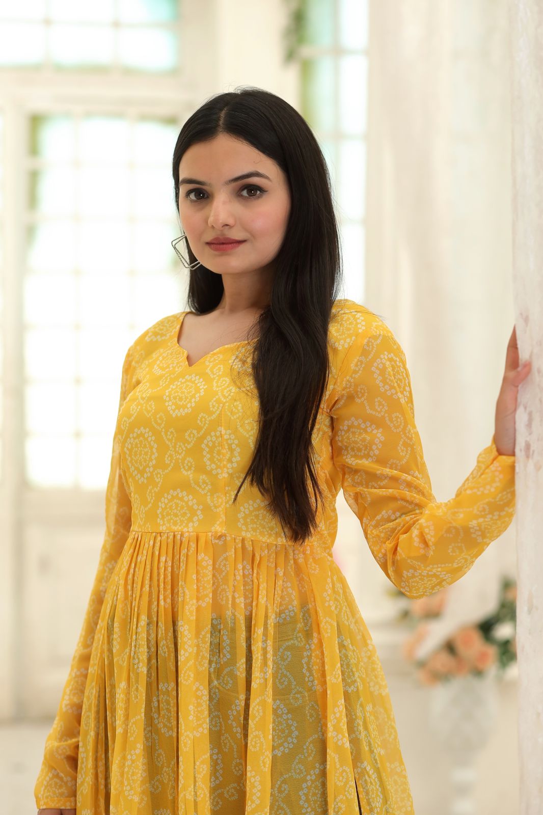 Casual Wear Yellow Color Bandhani Print Kurti