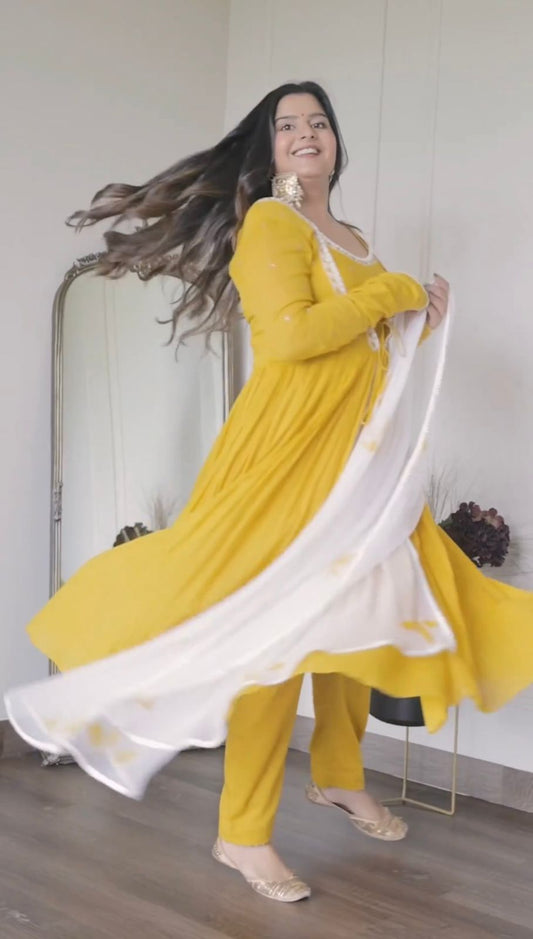 Glorious Yellow Color Long Koti Pattern Gown