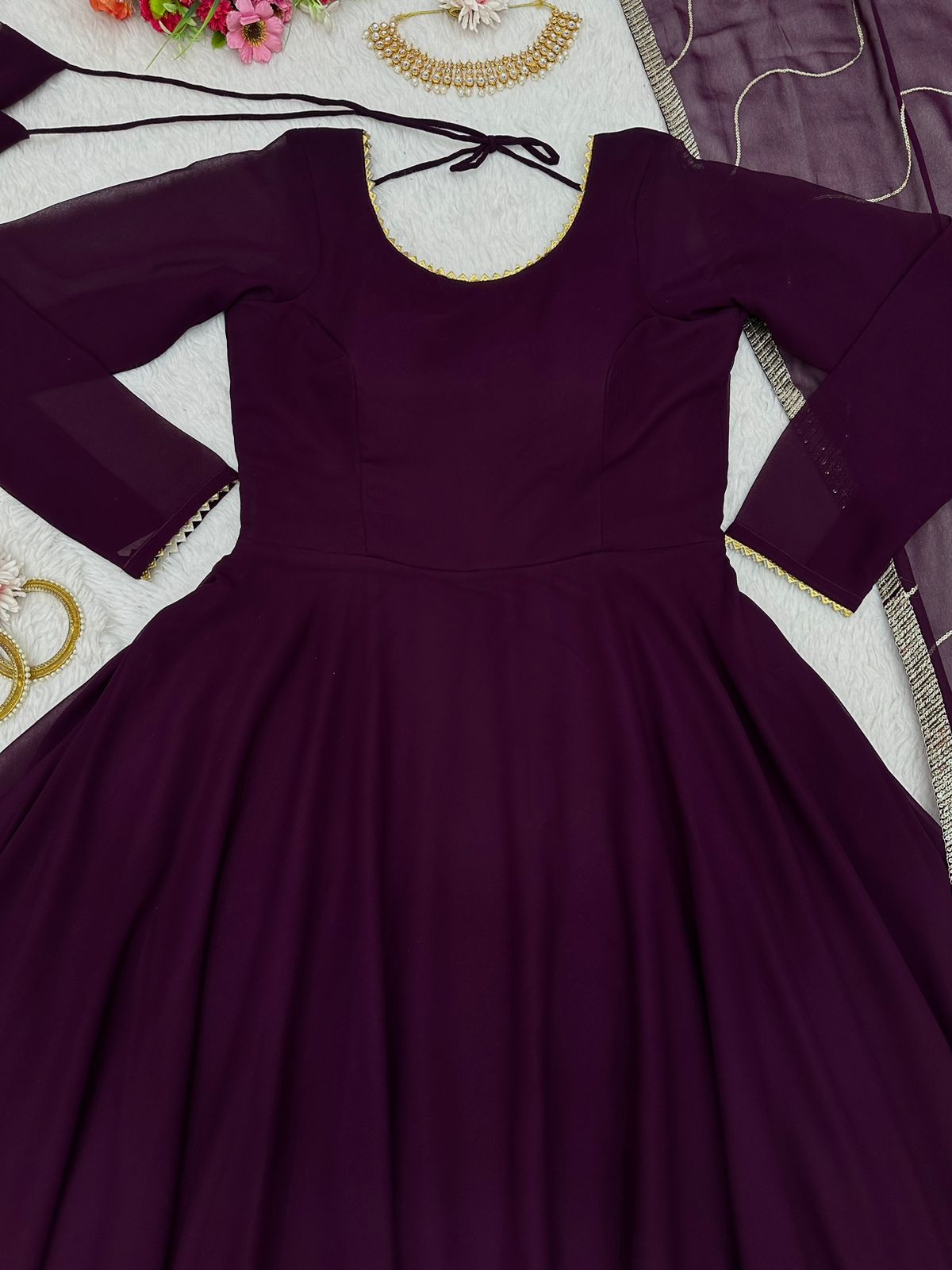Ravishing Wine Color Gown With Work Dupatta