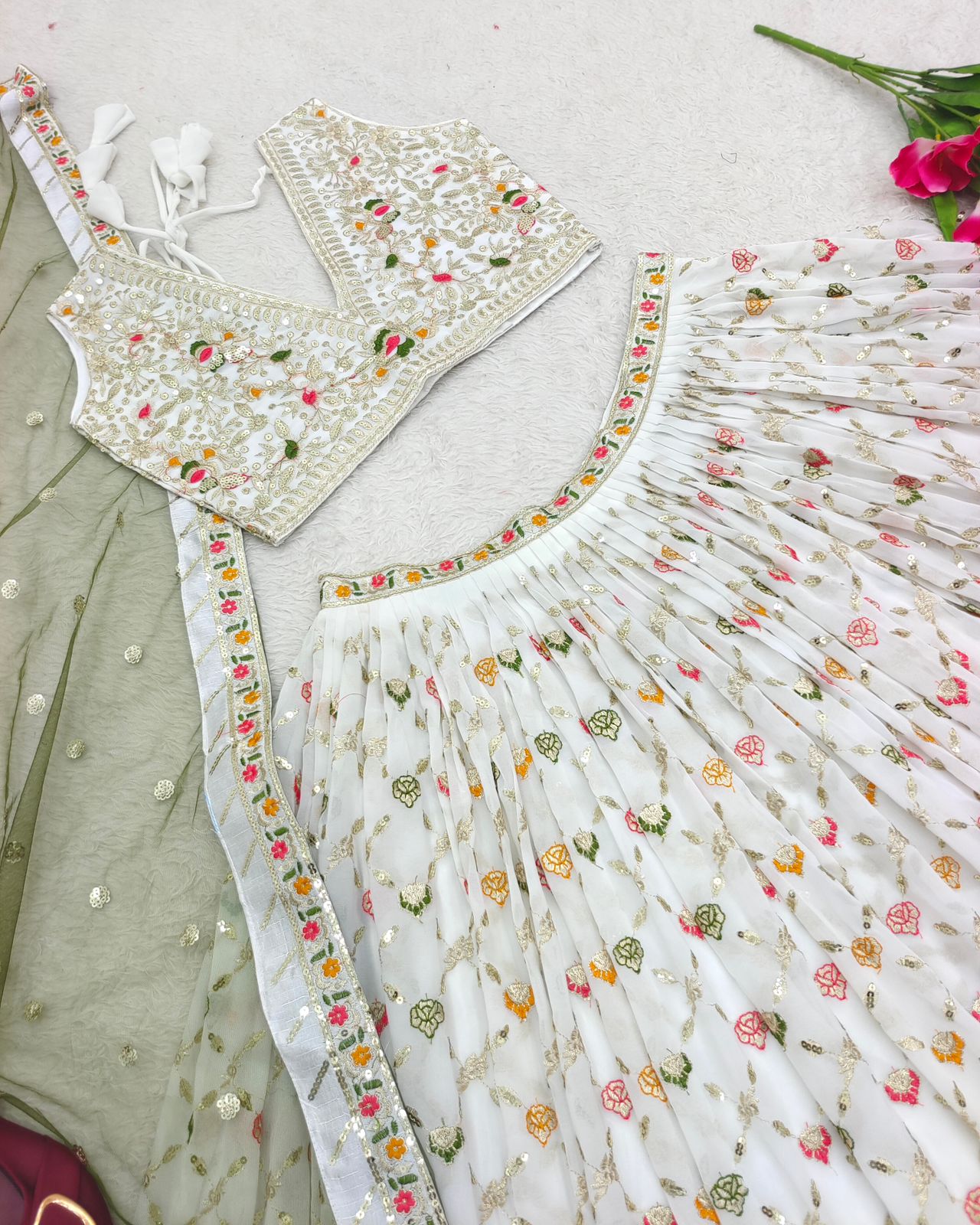 Wedding Wear White Color Multi Work Lehenga Choli