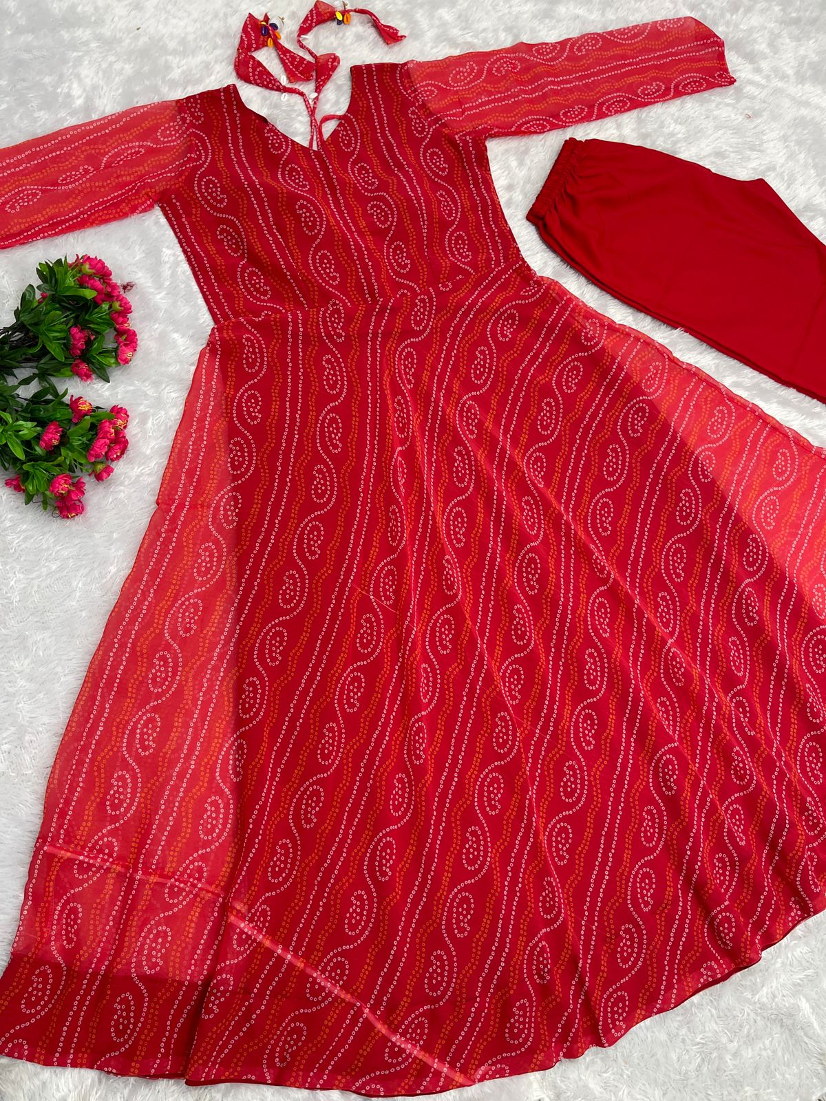 Captivating Red Color Bandhani Gown