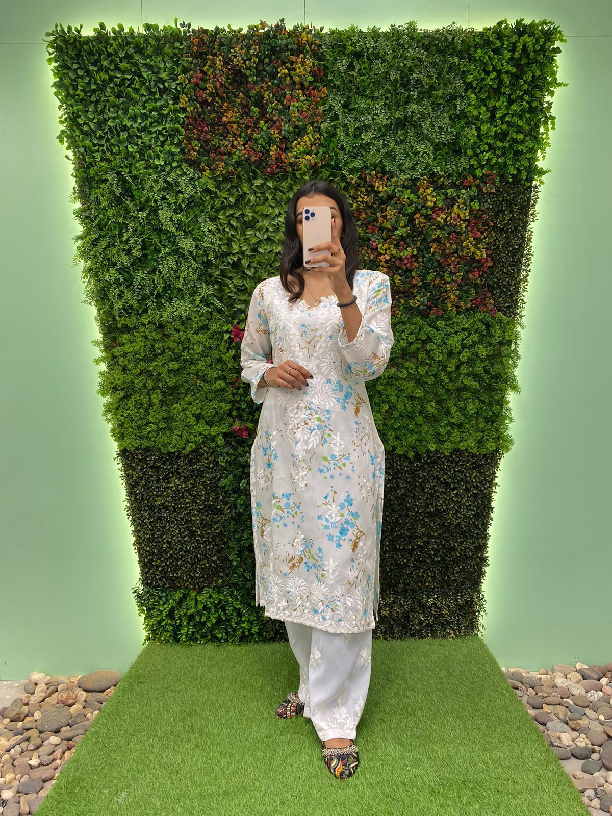 Digital Print With Work White Color Kurti Palazzo