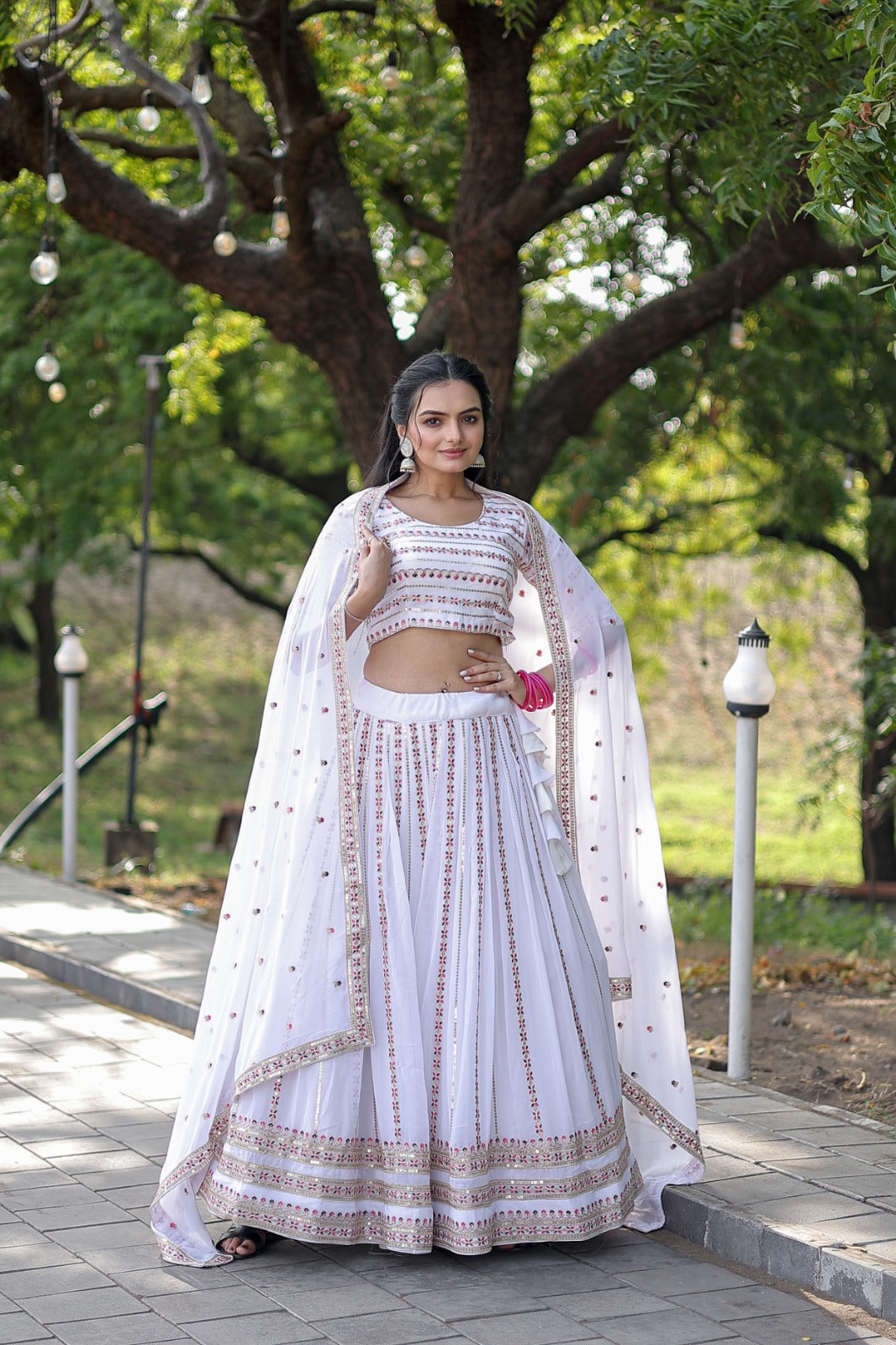 Stunning White Color Embroidered Lehenga Choli