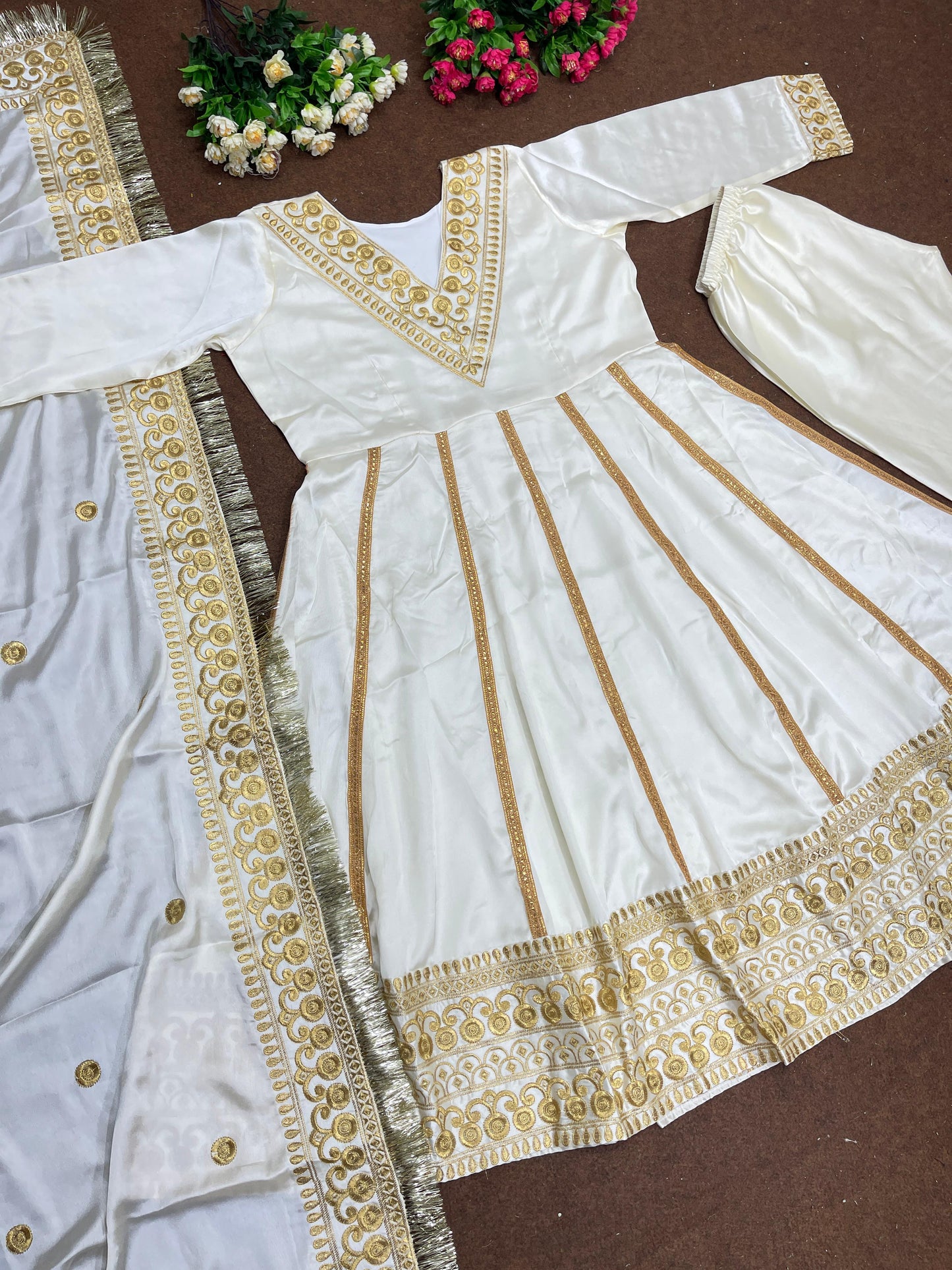 Ravishing White Color Embroidery Work Anarkali Suit