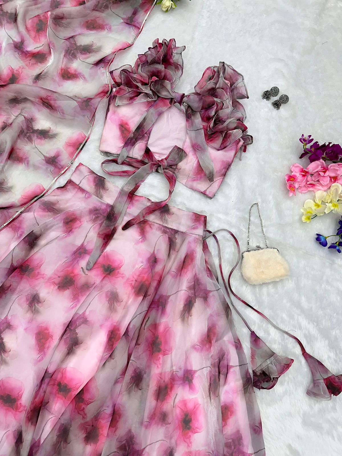 Glorious Light Pink Color Organza Pattern Lehenga Choli