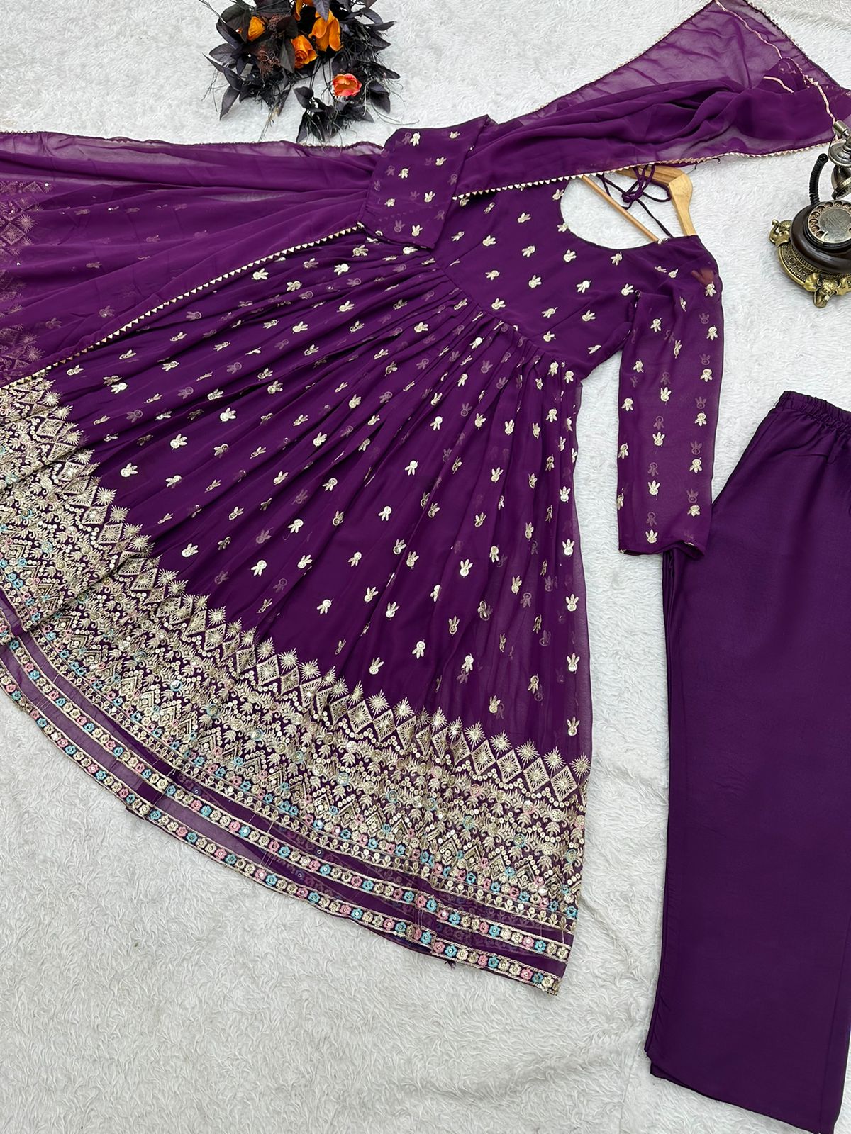 Trendy Embroidered Work Purple Color Anarkali Suit