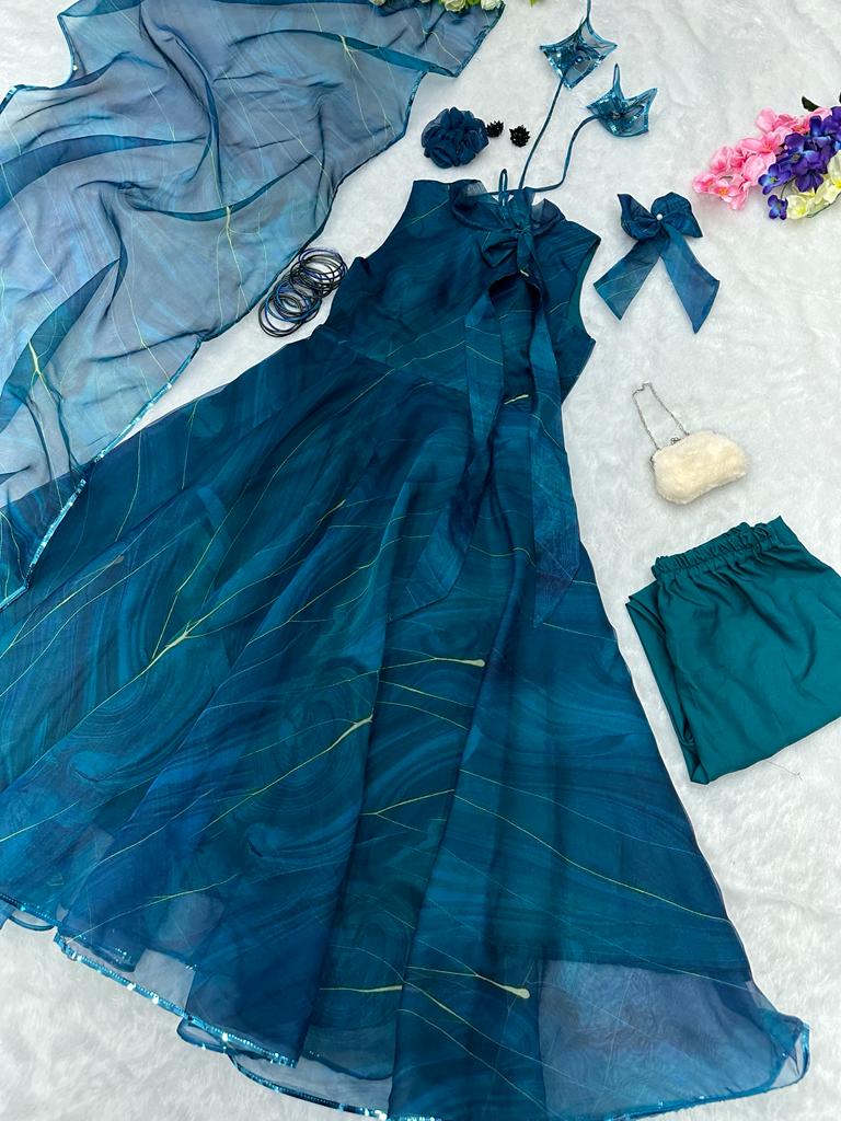 Wonderful Blue Color Organza Anarkali Suit