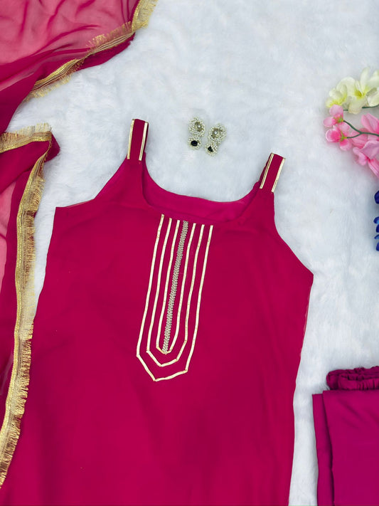 Opulent Wear Pink Color Kurti Pant With Dupatta