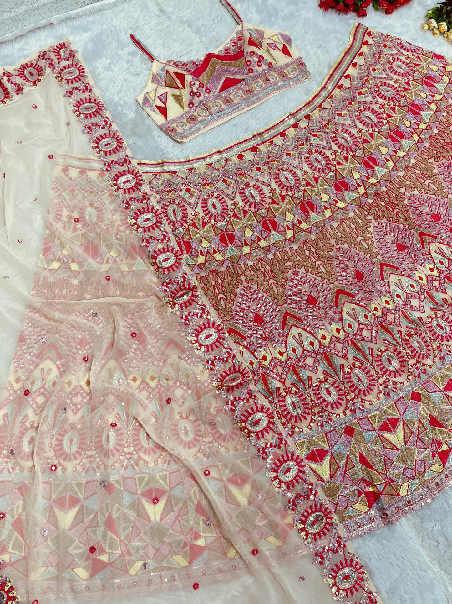Wonderful Off White Color Multi Work Lehenga Choli