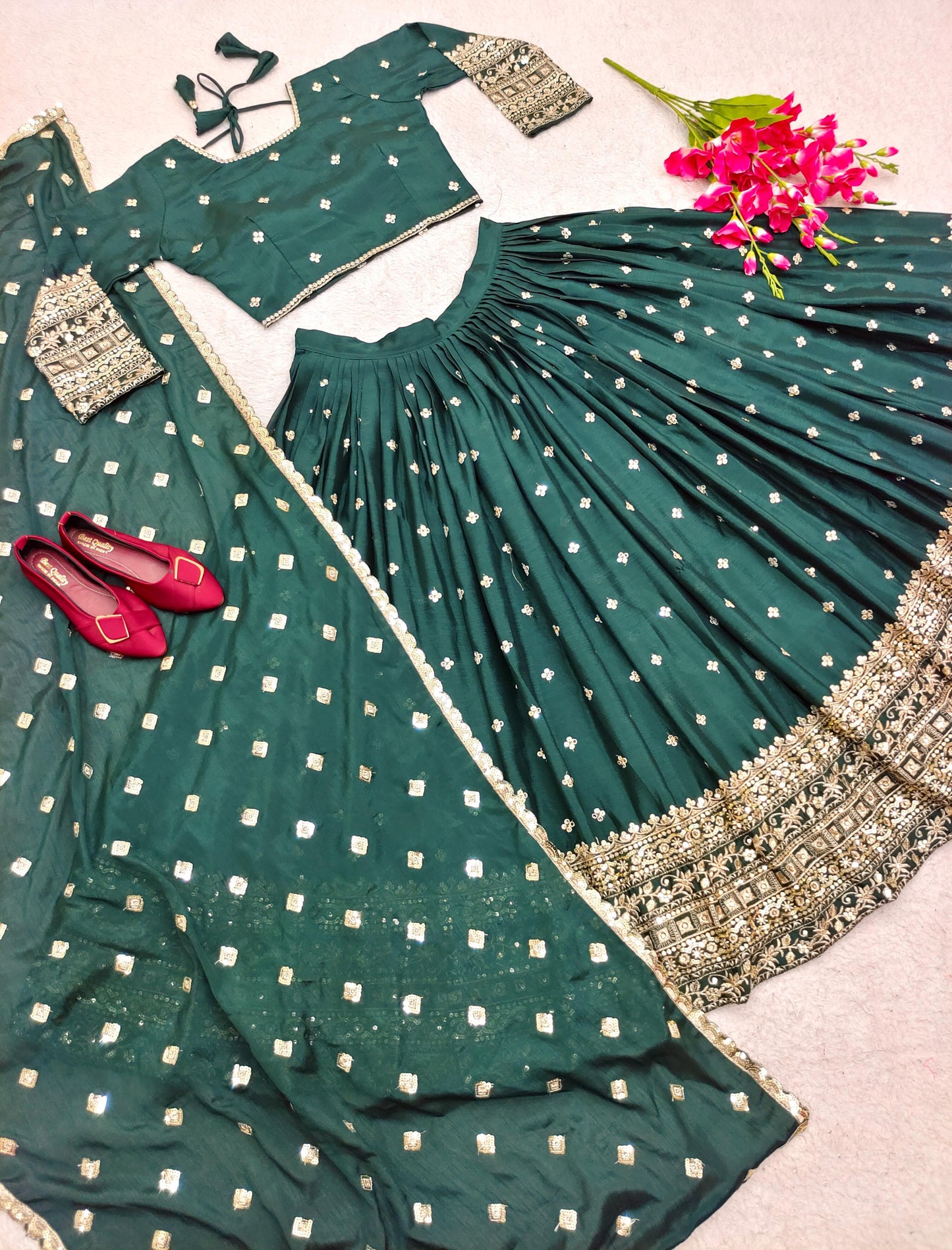 Superhit Green Color Embroidery Work Lehenga Choli