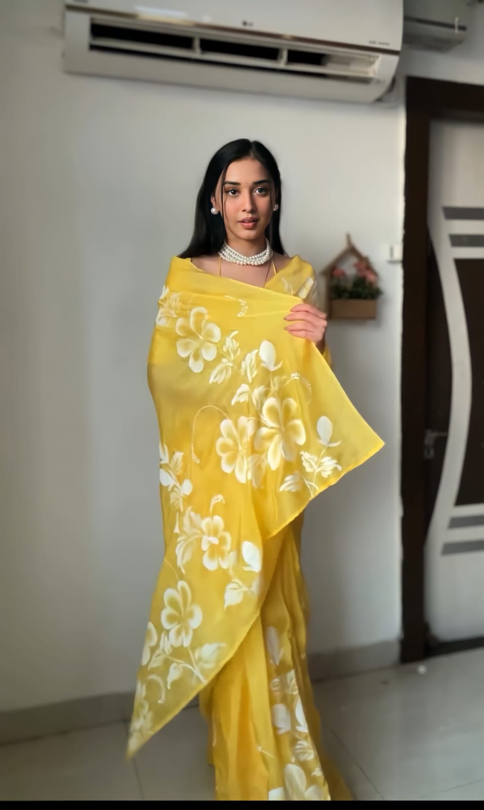 Presenting Yellow Color Georgette silk Ready To Wear saree