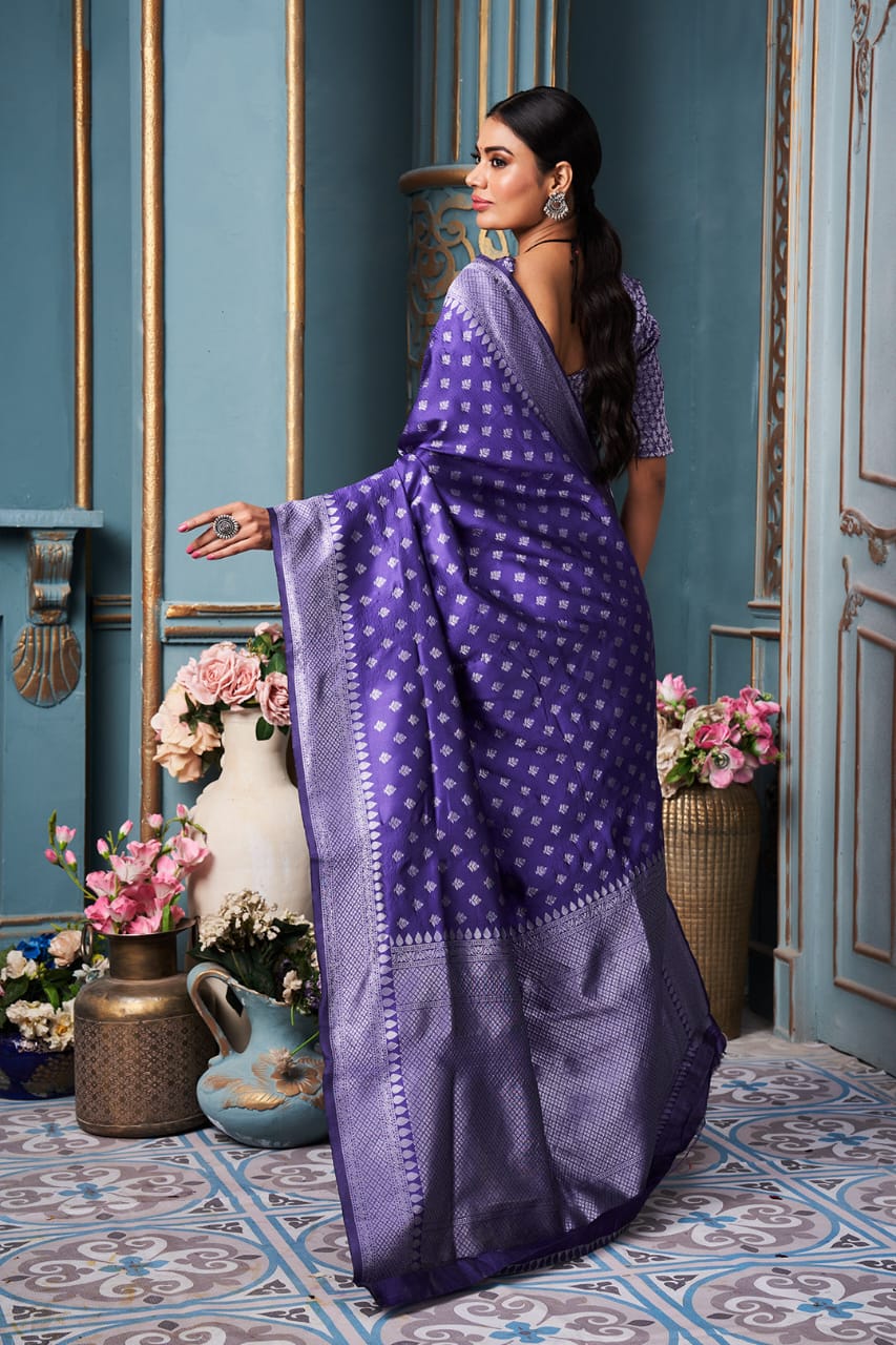 Function Wear Purple Color Silver Design Saree