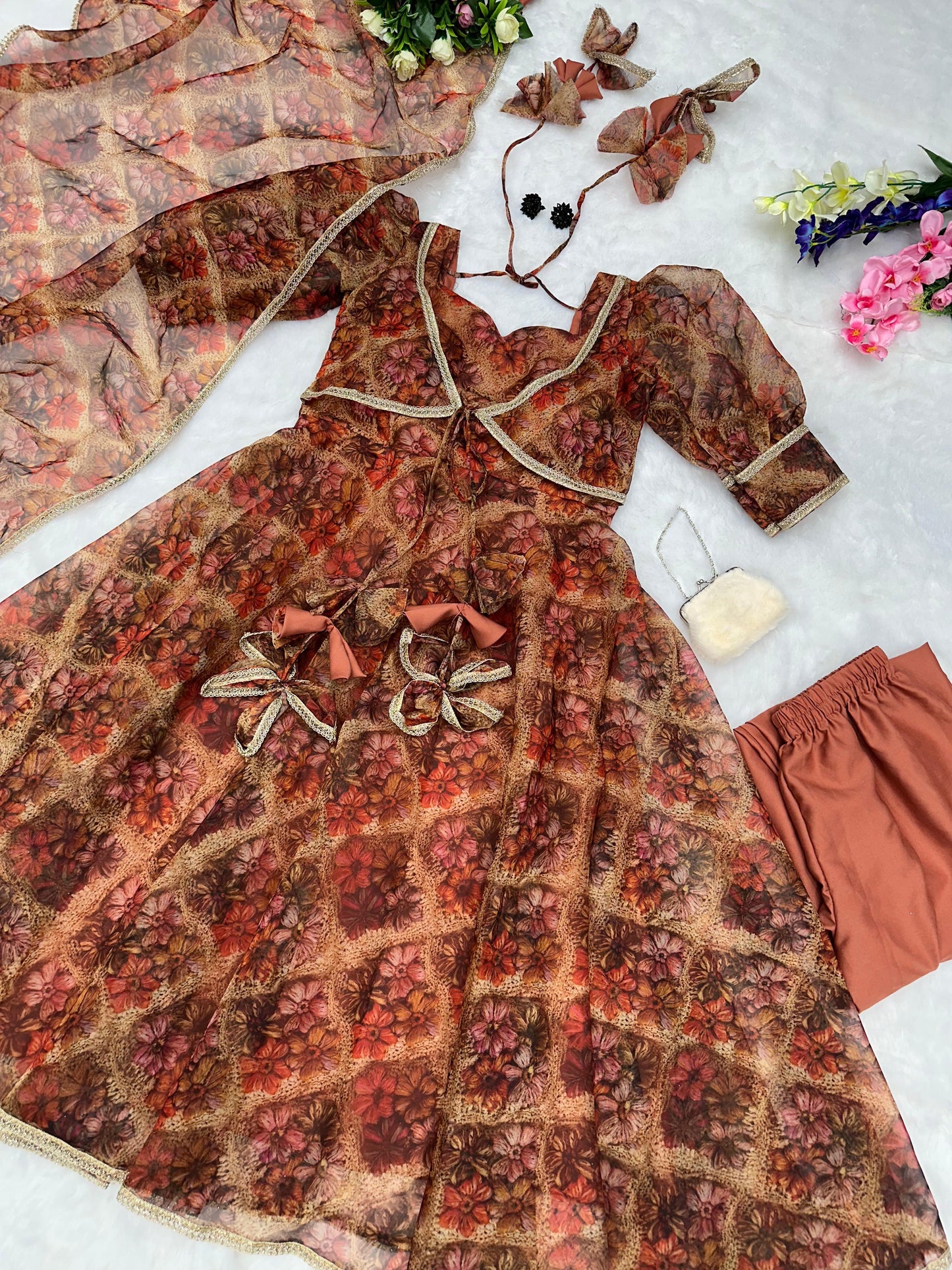 Festive Wear Brown Color Digital Printed Anarkali Suit