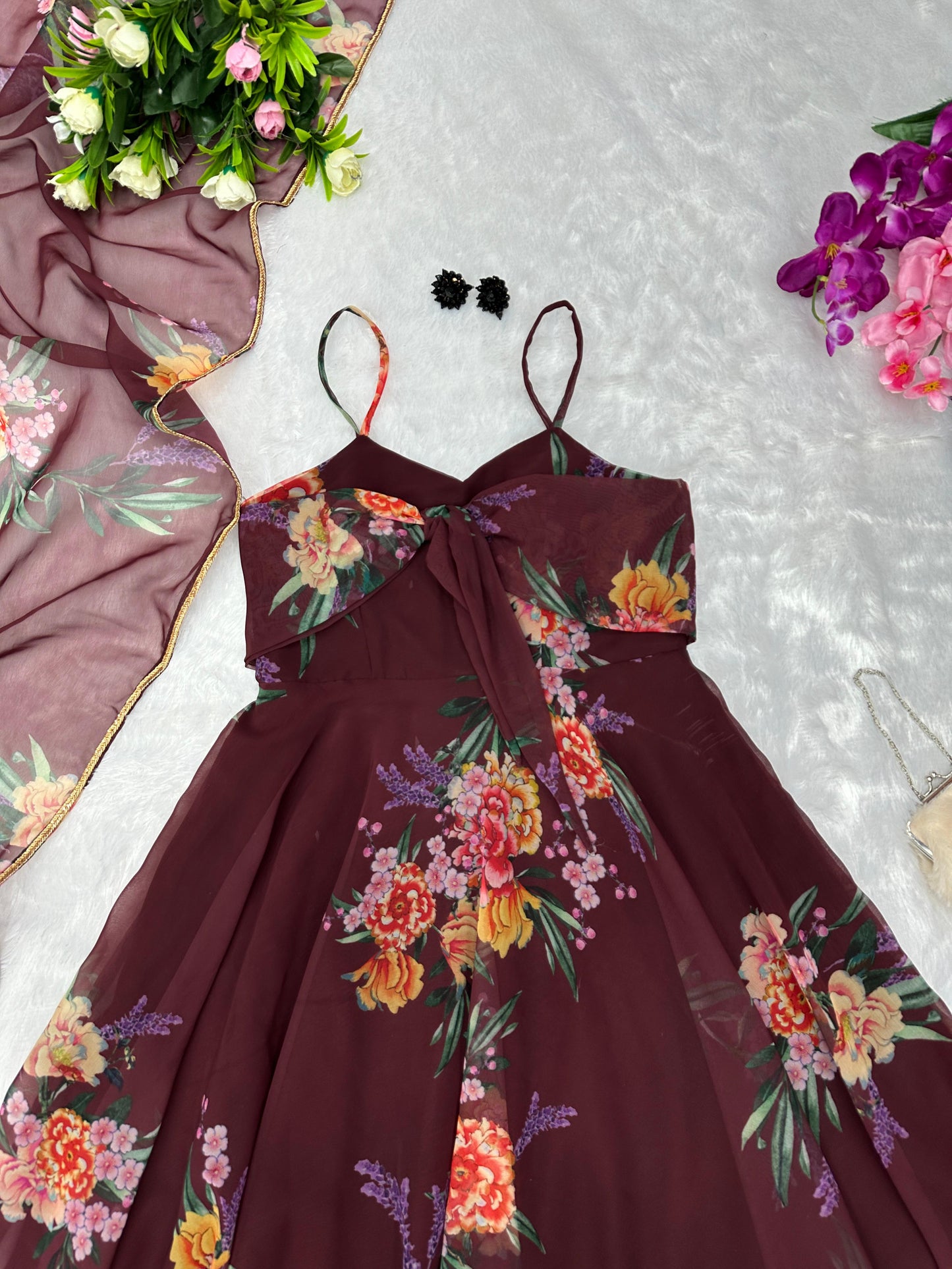 Admiring Brown Color Digital Printed Gown