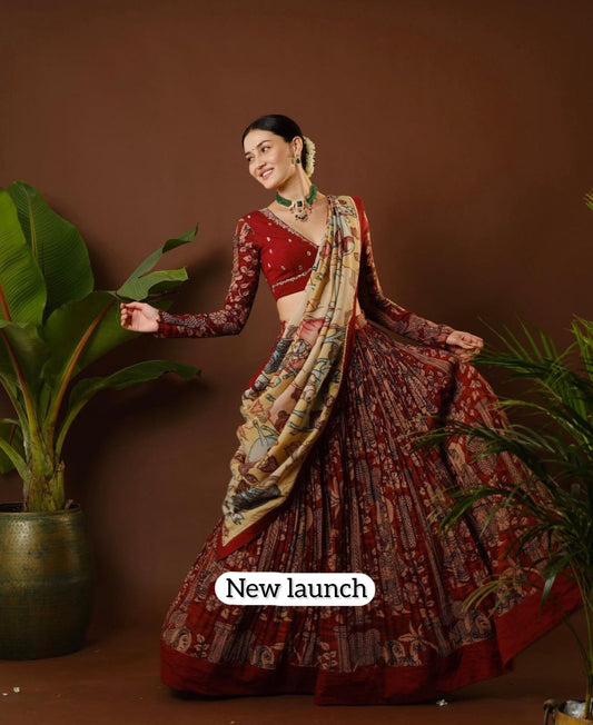Flattering Red Color Kalamkari Print Lehenga Choli