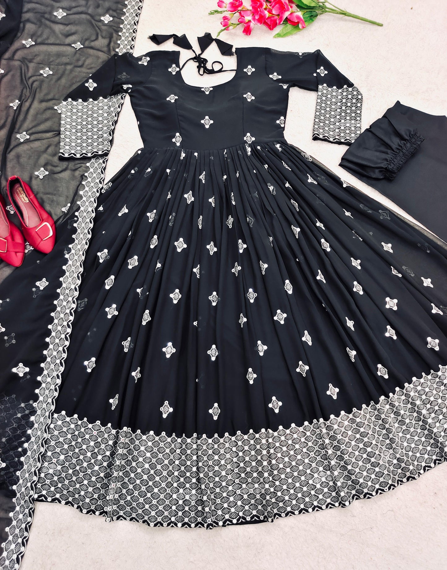 Fabulous Black Color Georgette Sequence Embroidery Work Gown