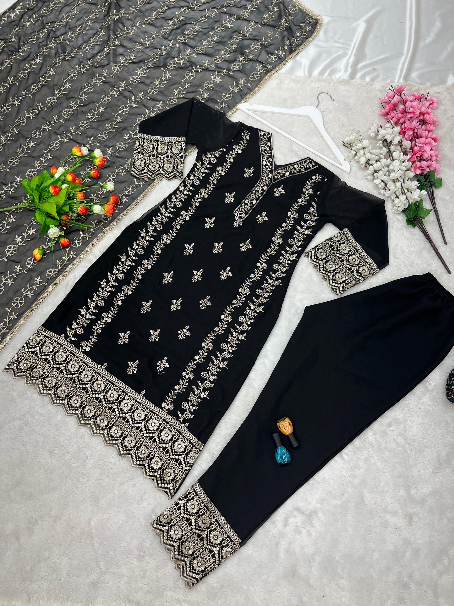 Luxuriant Black Color Embroidery Work Salwar Suit