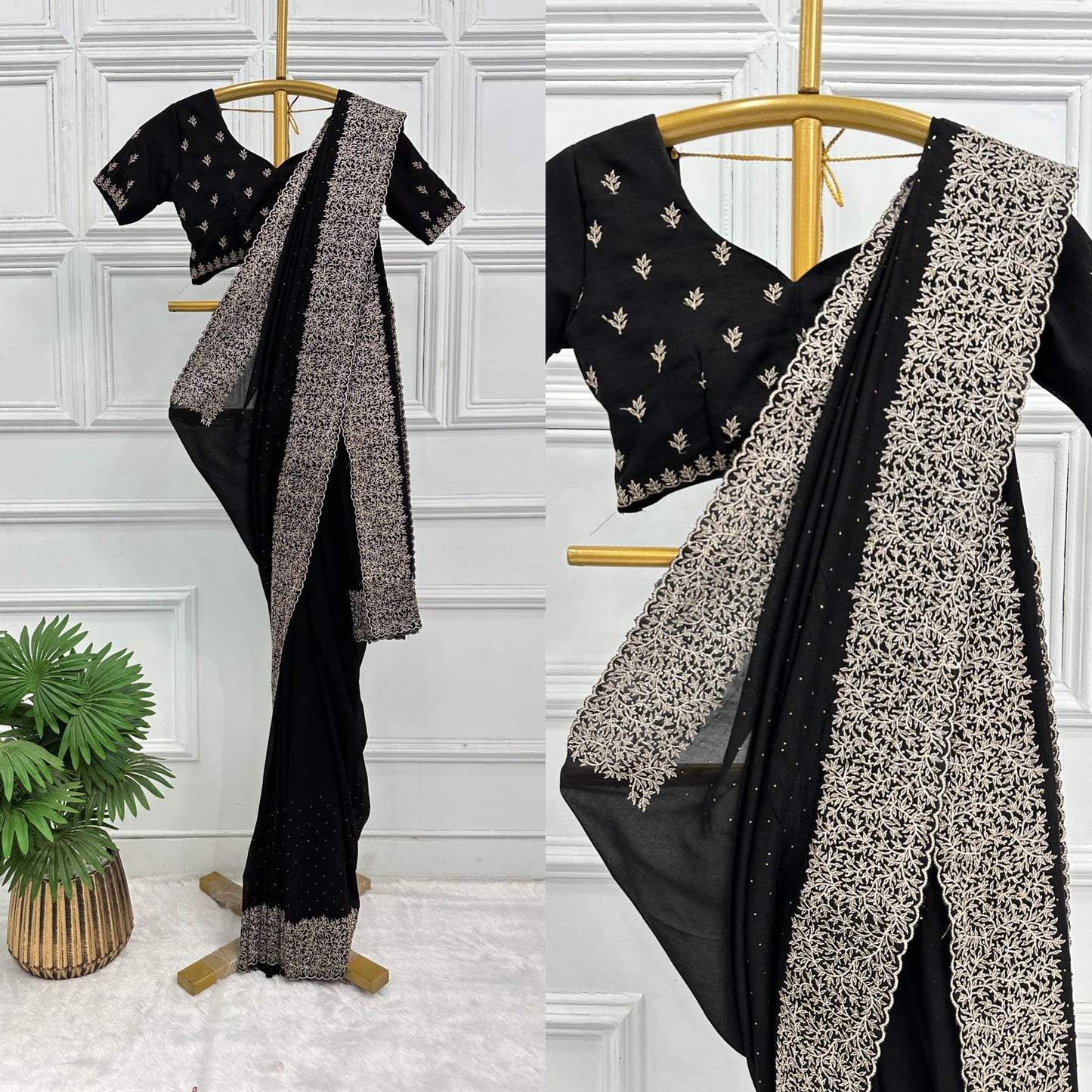 Superhit Diamond Embroidery Work Black Color Saree