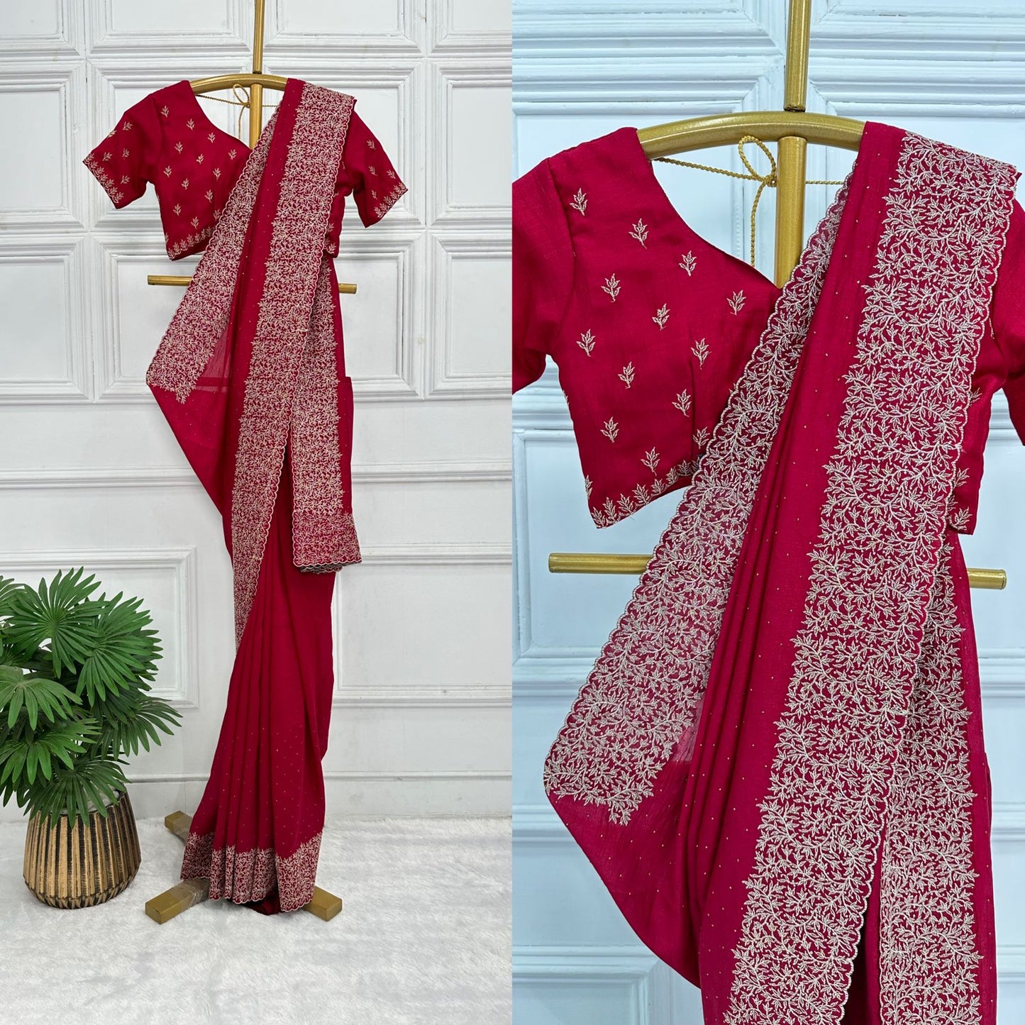 Superhit Diamond Embroidery Work Red Color Saree
