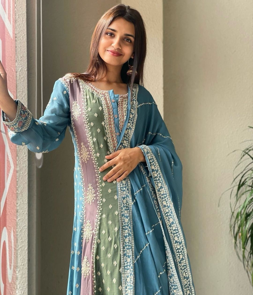 Glimmering Embroidery Full Sequences Work Blue Color Sharara Suit