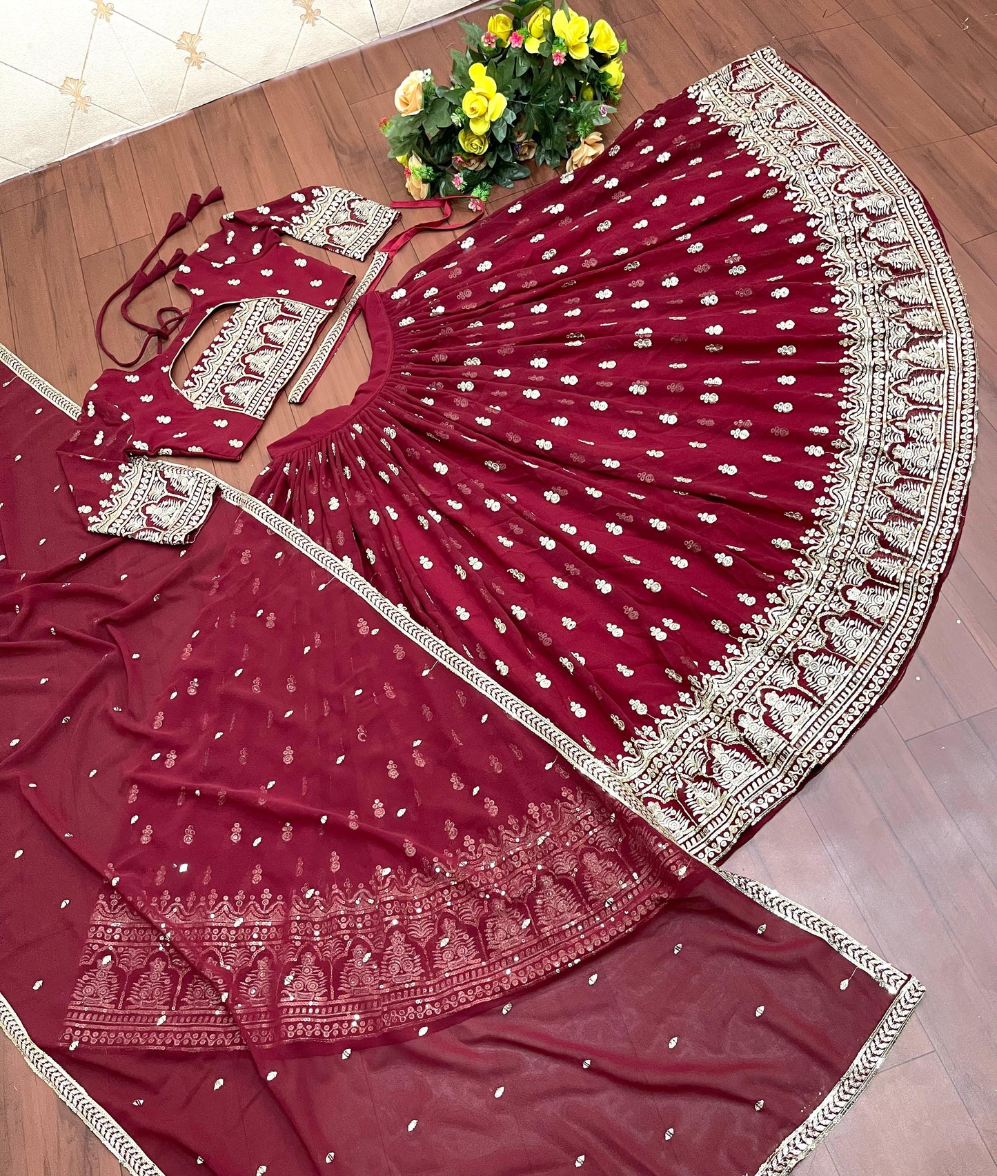 Fantastic Embroidery Work Maroon Color Lehenga Choli