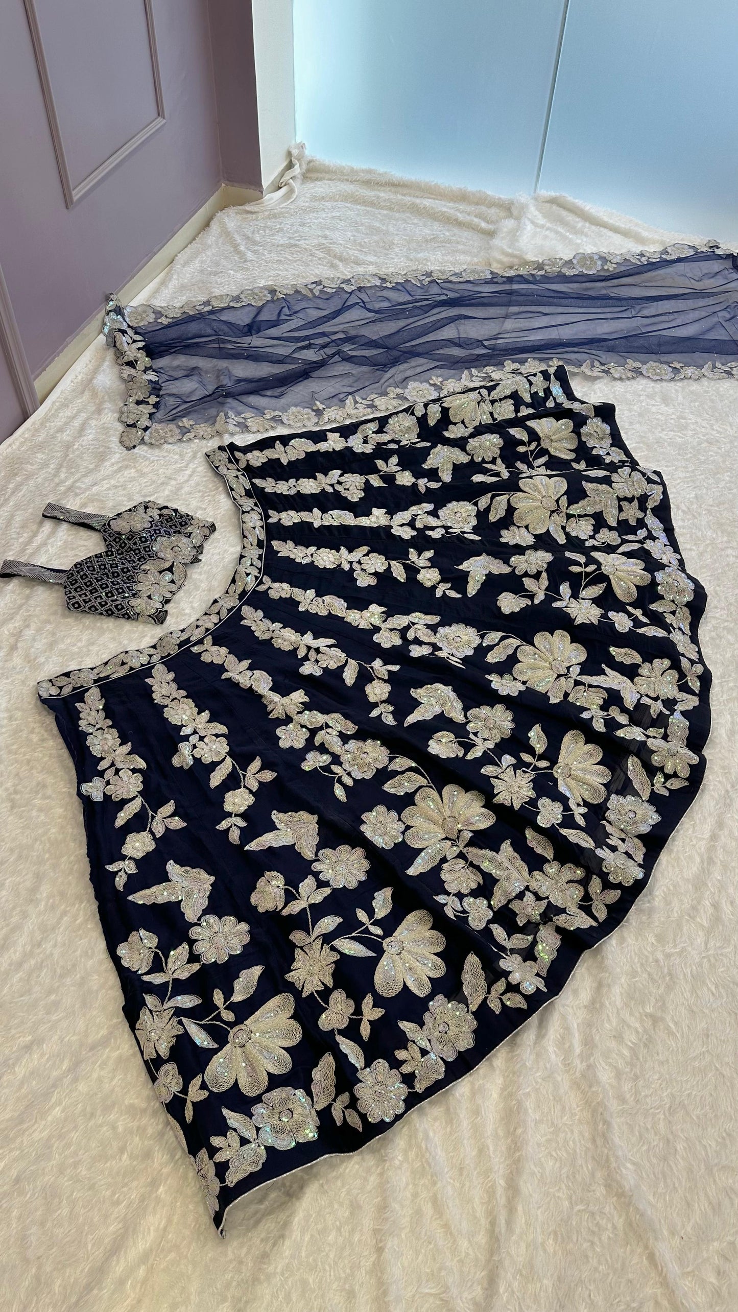 Rainbow Sequence Work Navy Blue Color Lehenga Choli