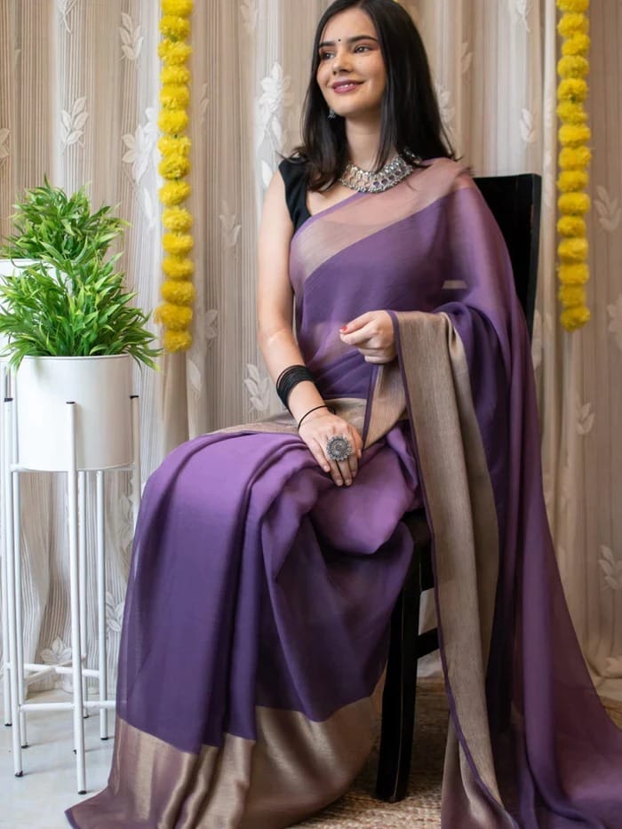 Gorgeous Border Purple Color Ready To Wear Saree