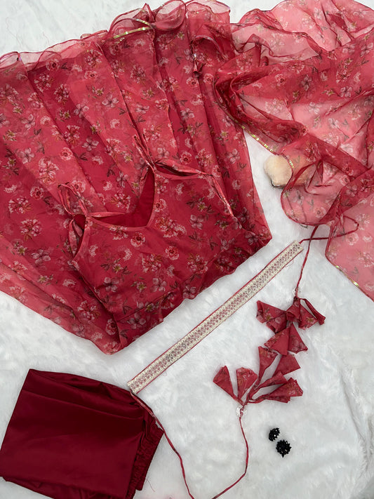 Exclusive Maroon Color Printed Organza Anarkali Suit