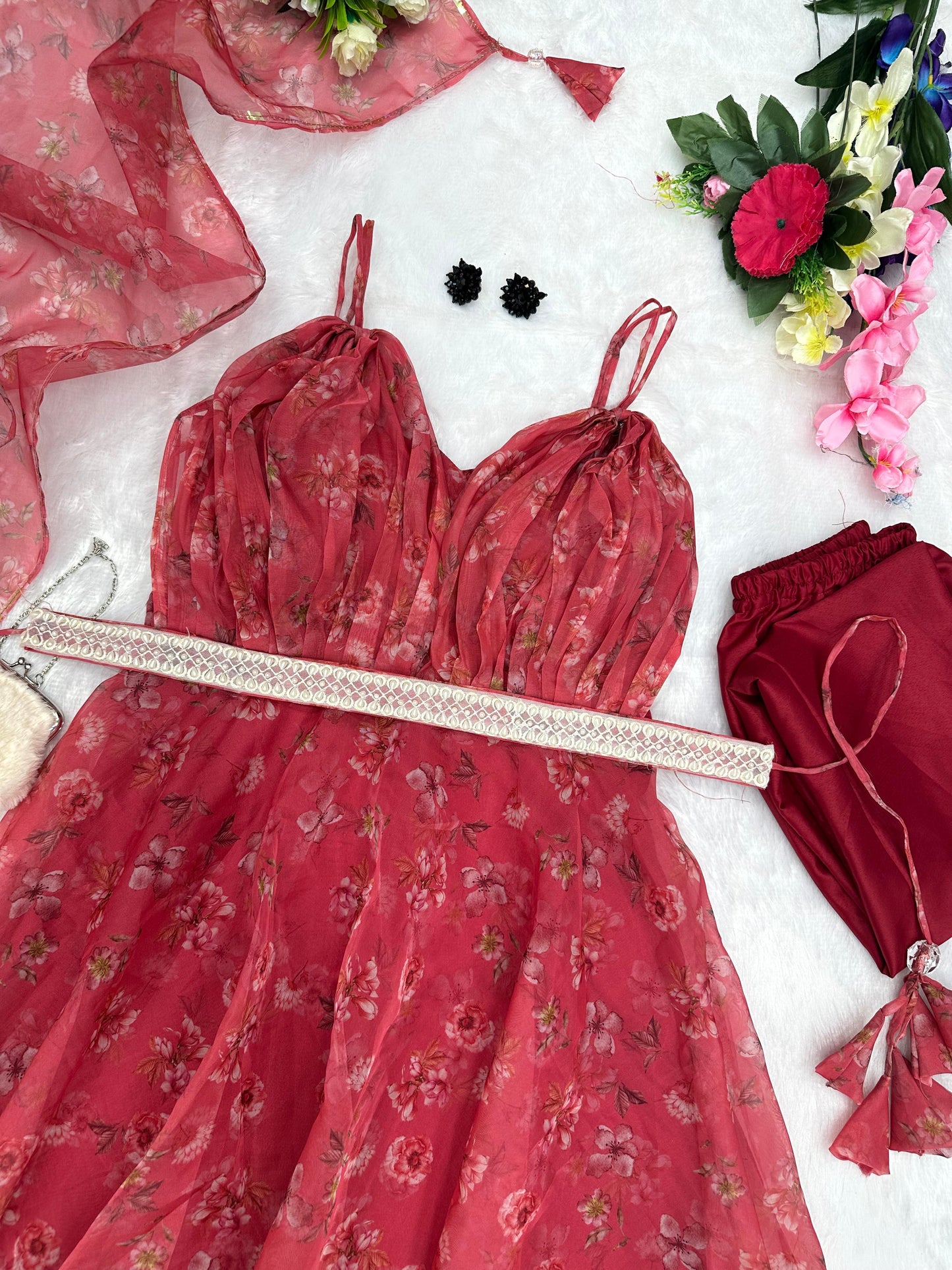 Exclusive Maroon Color Printed Organza Anarkali Suit
