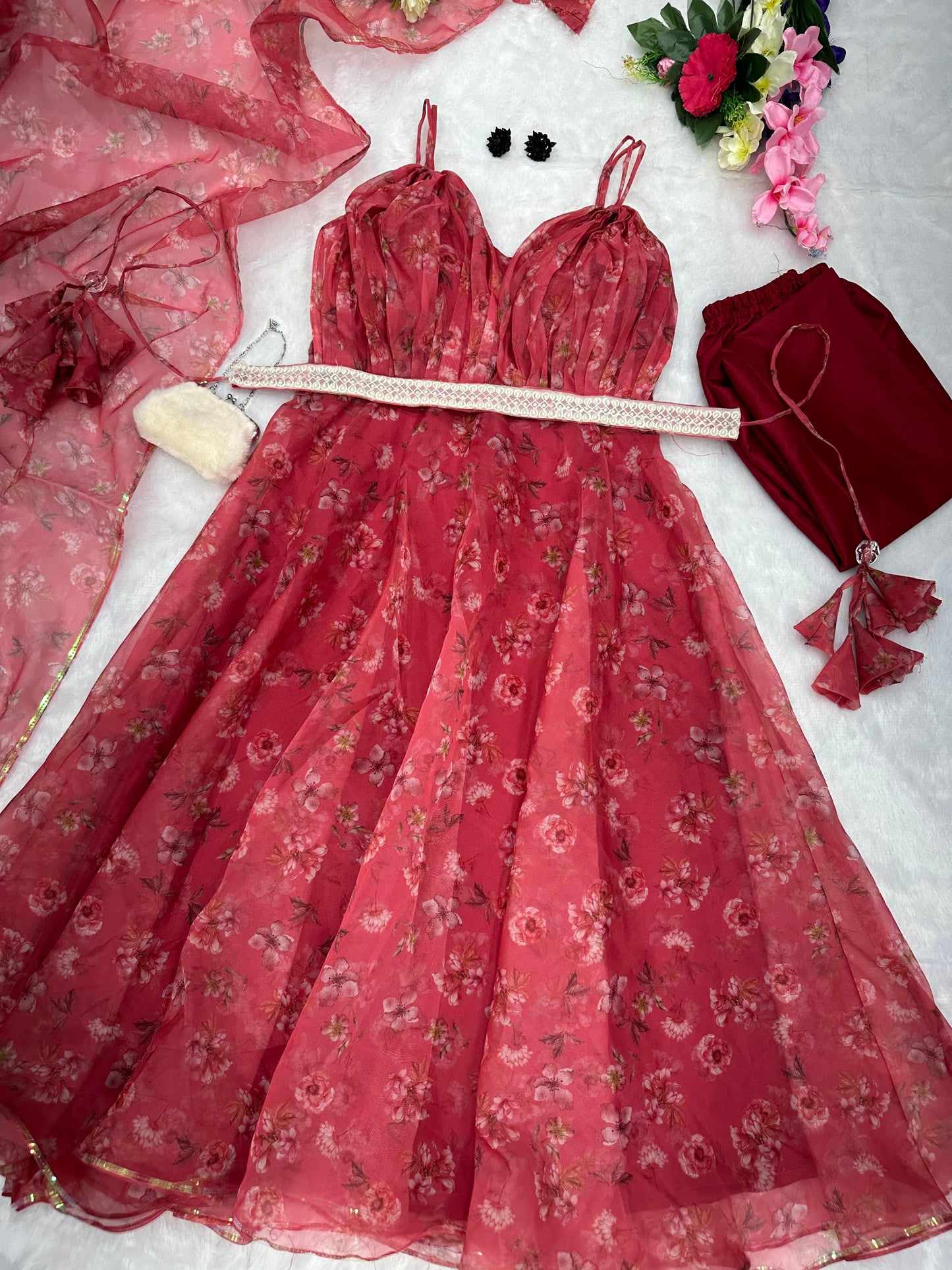 Exclusive Maroon Color Printed Organza Anarkali Suit