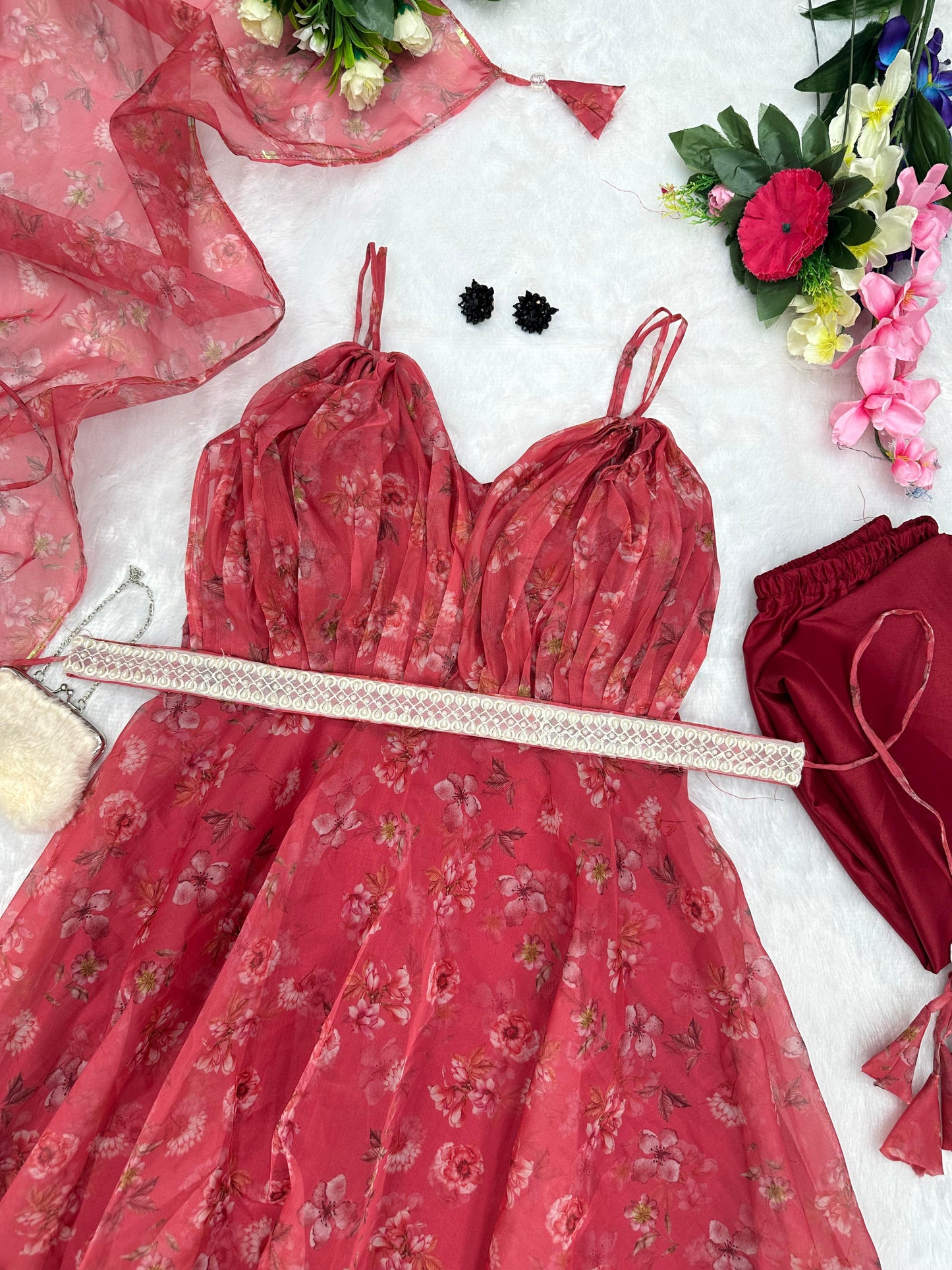 Exclusive Maroon Color Printed Organza Anarkali Suit